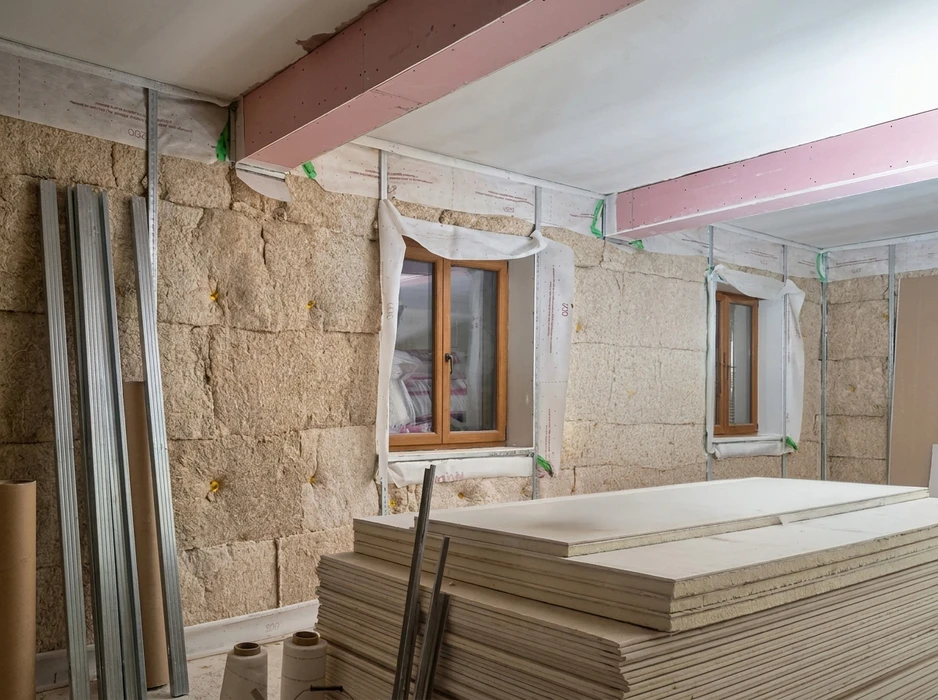Chantier de rénovation intérieure d'une maison en pierre de taille